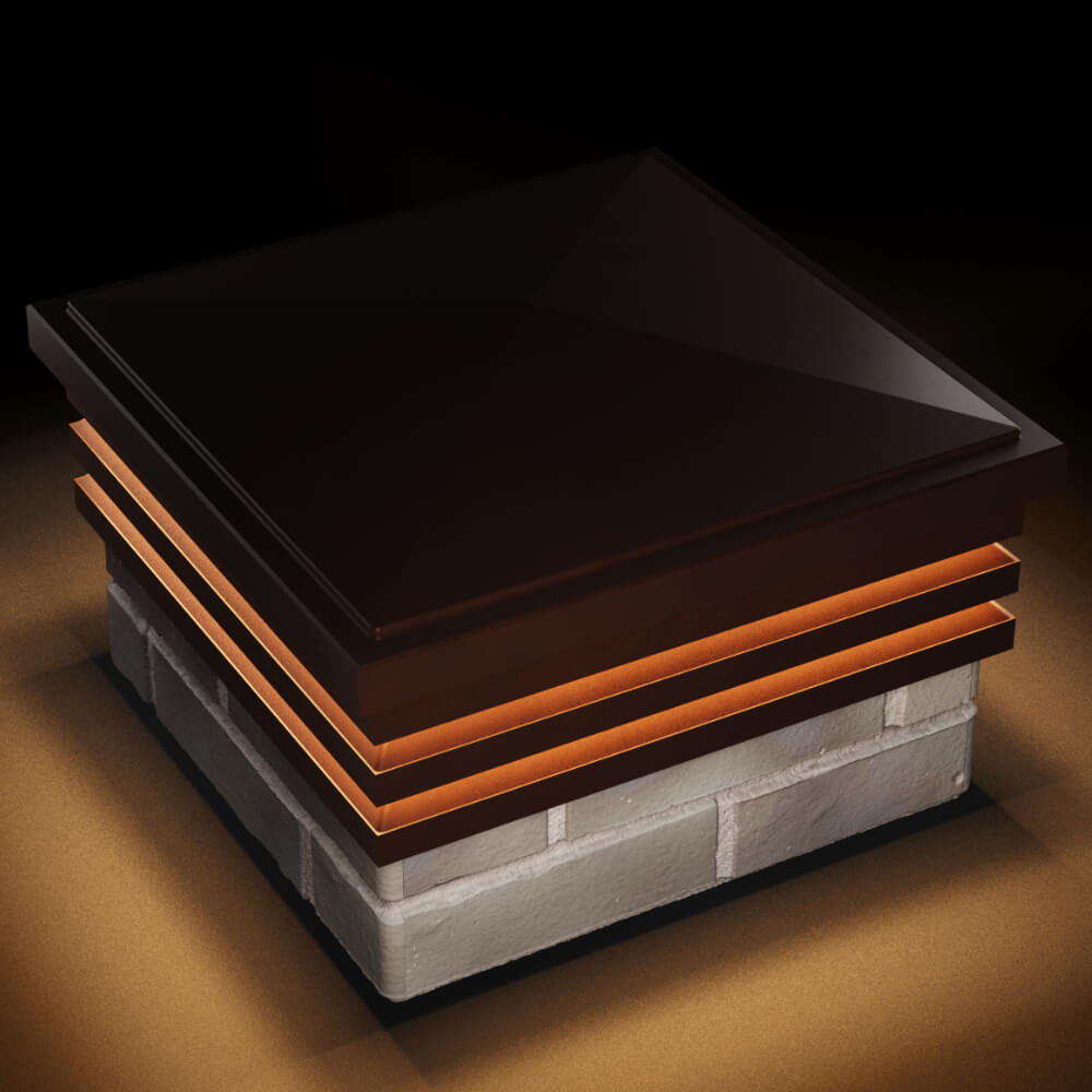 Колпак Zking Бона ХайТек Коричневый на столб 1.5х1.5 кирпича (385х385мм) с подсветкой в Кропоткине фото