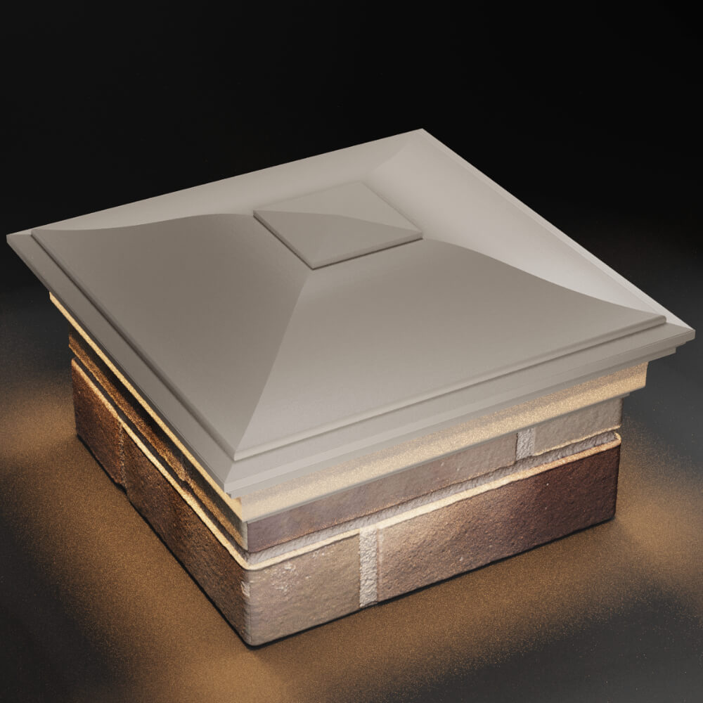 Колпак Zking Монблан Бежевый на столб 1.5х1.5 кирпича (385х385мм) с подсветкой